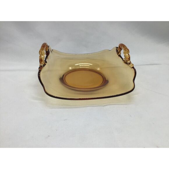 Cambridge Amber Depression Glass Grape Bon Bon Candy Dish MCM Granny Cottage - Picture 3 of 7